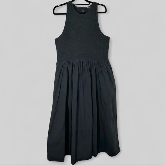 Madewell The Melody Bubble-Hem Smocked Midi Dress in Poplin True Black Size XXL - Picture 7 of 10